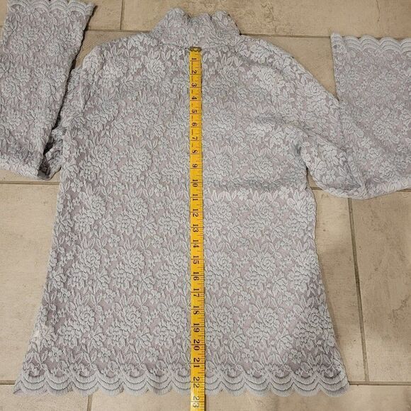 Metrostyle Lace Overlay Blouse  Sleeve Gray Size M - Picture 5 of 7